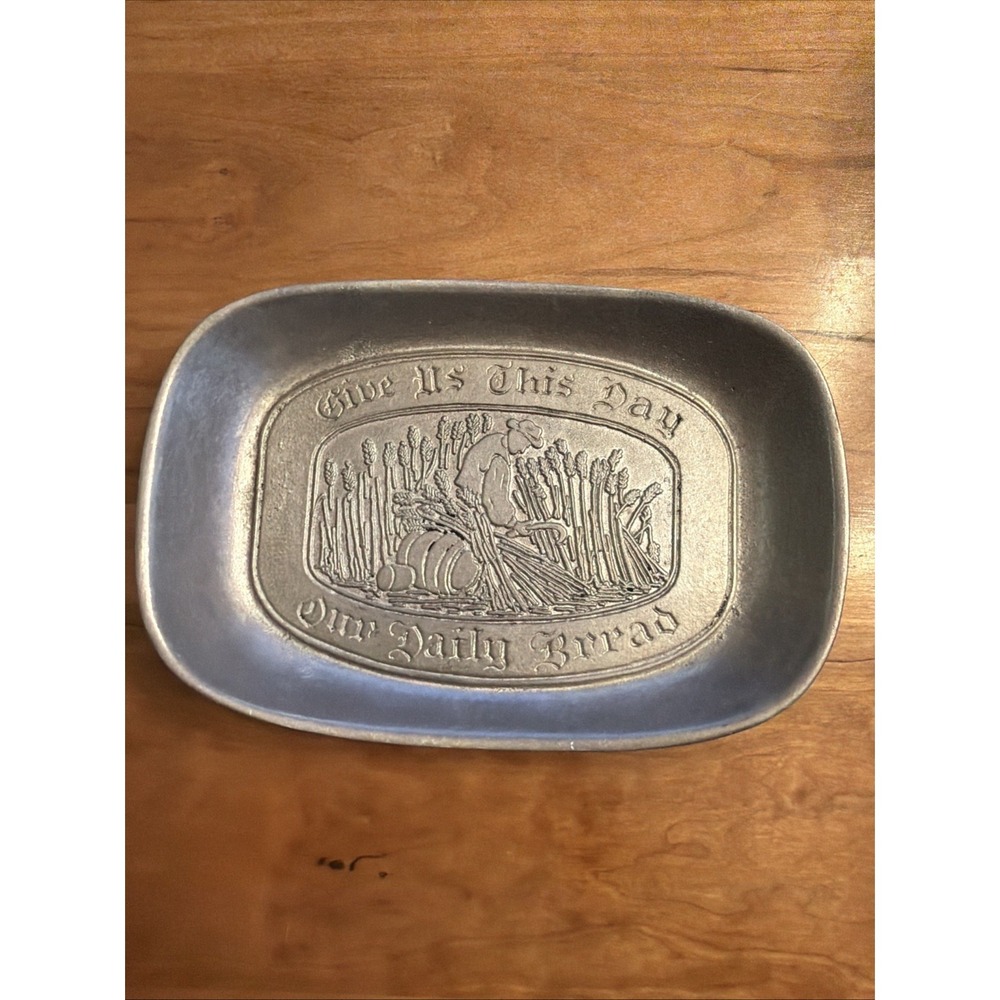 Vintage Wilton Columbia Bread‎ Plate Give Us This Day Our Daily Bread Pewter